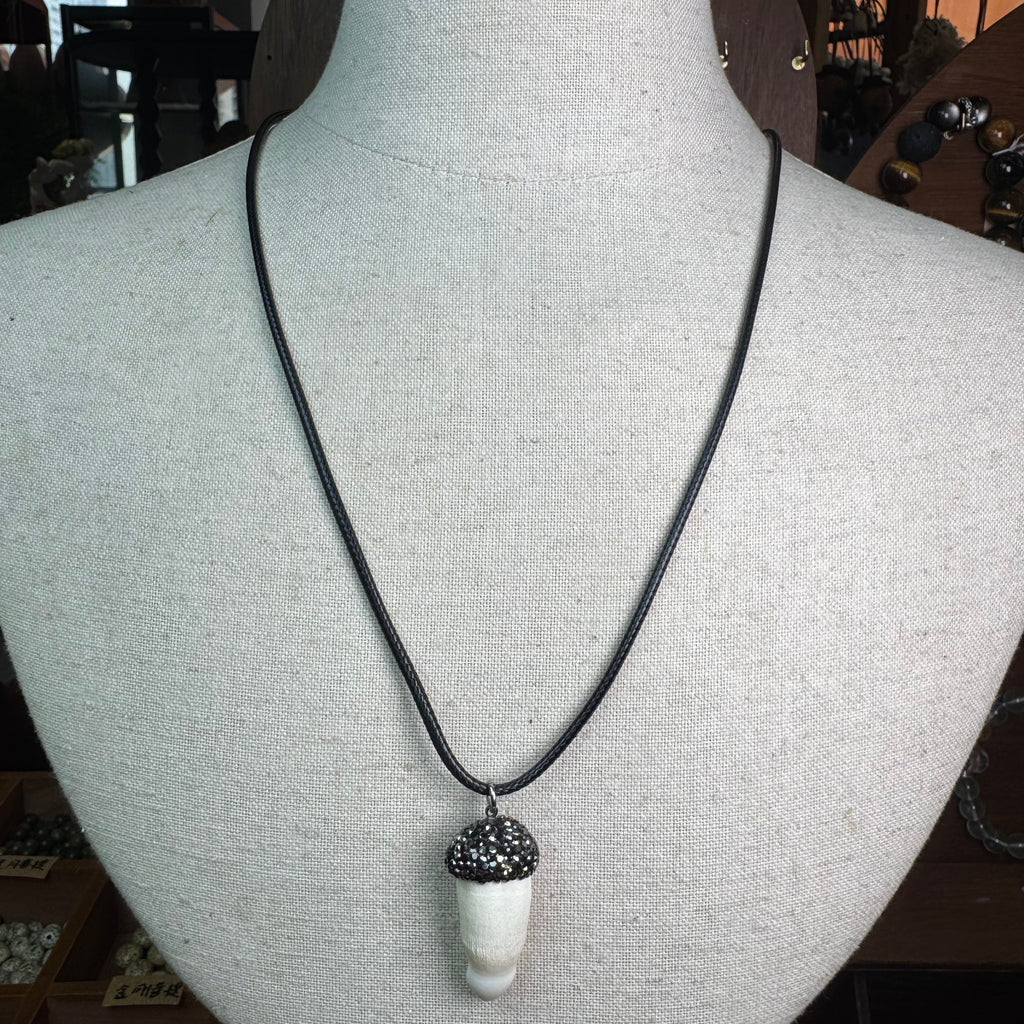 Black Dome Crocodile Tooth Necklace | Black Leather Cord
