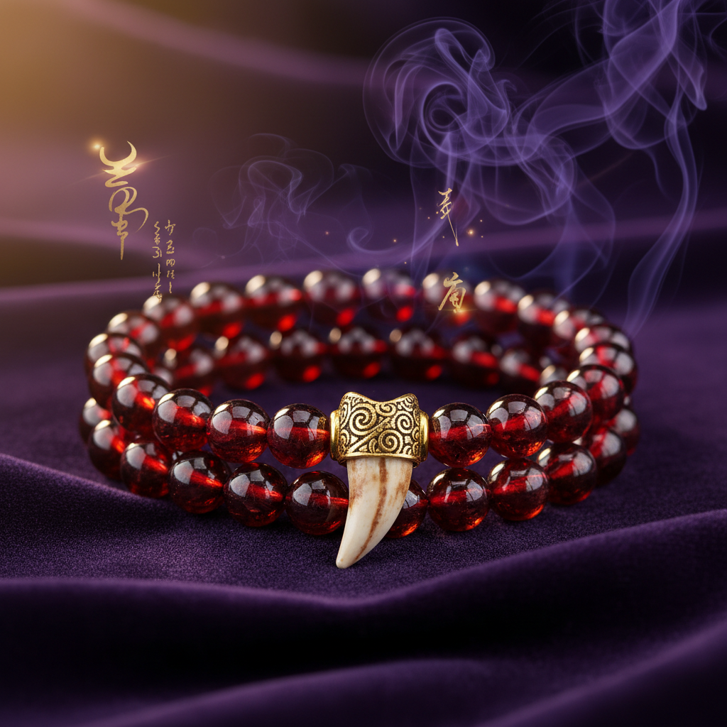 Garnet & Animal Tooth Bracelet I - Fire Element