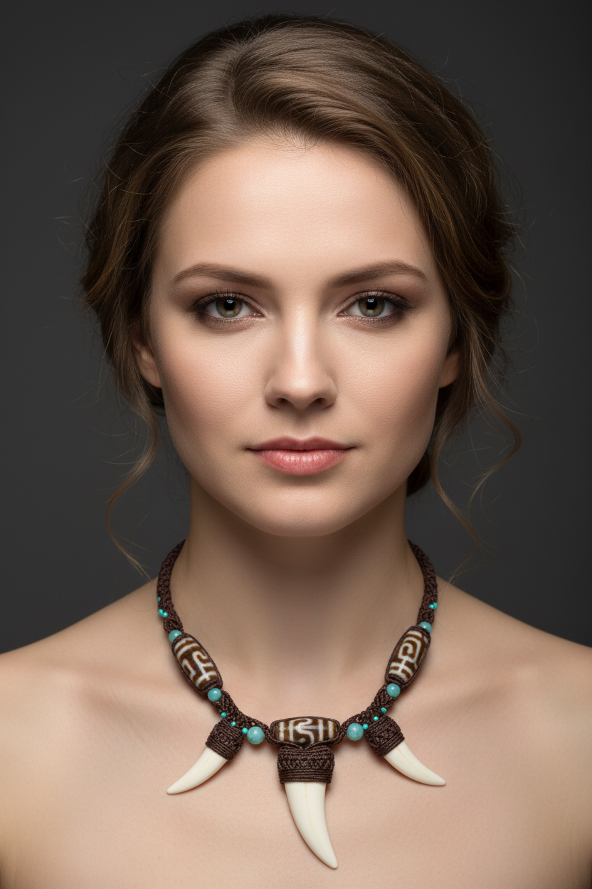 Triple Crocodile Tooth Necklace - White Model