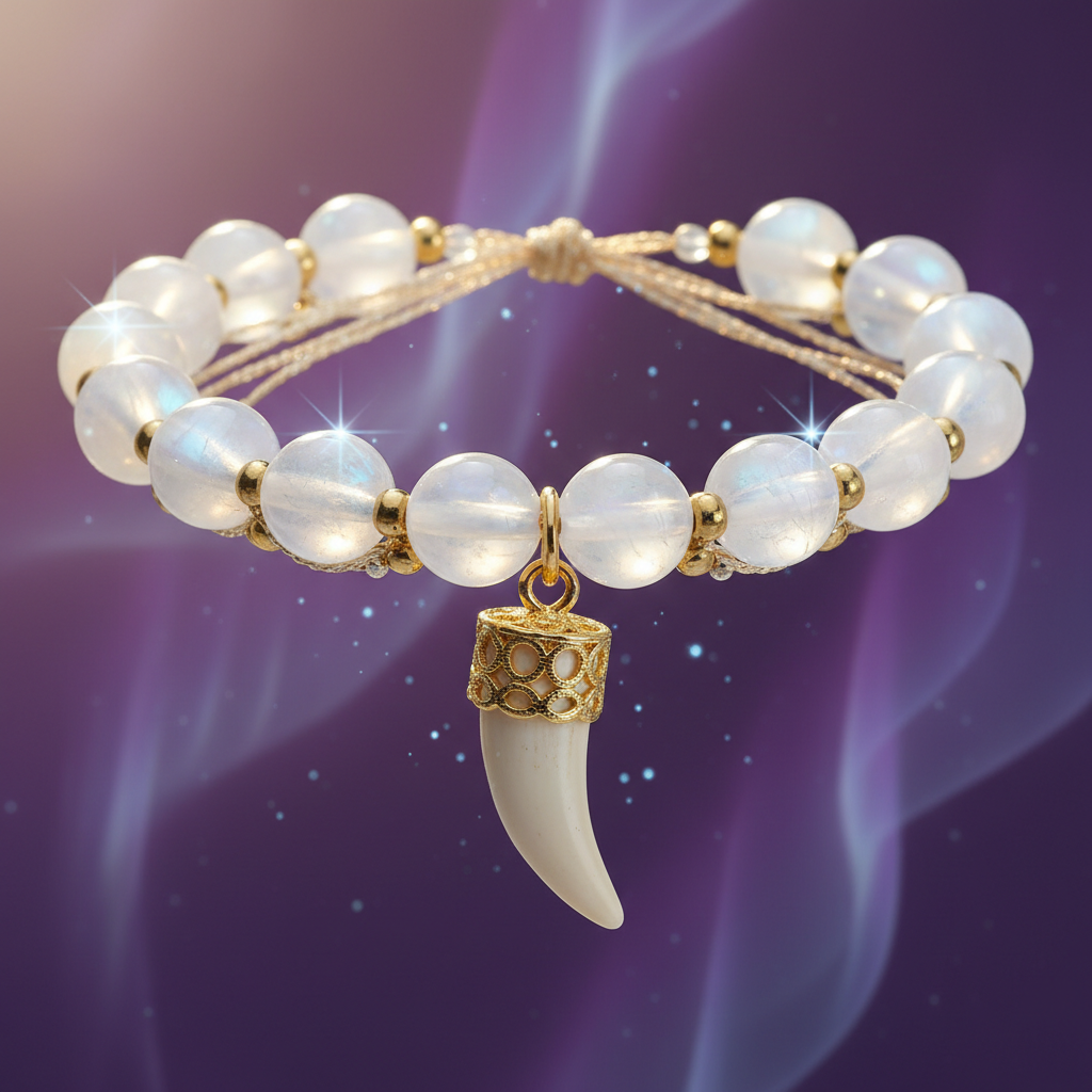 Moonstone & Animal Tooth Bracelet I - Metal Element