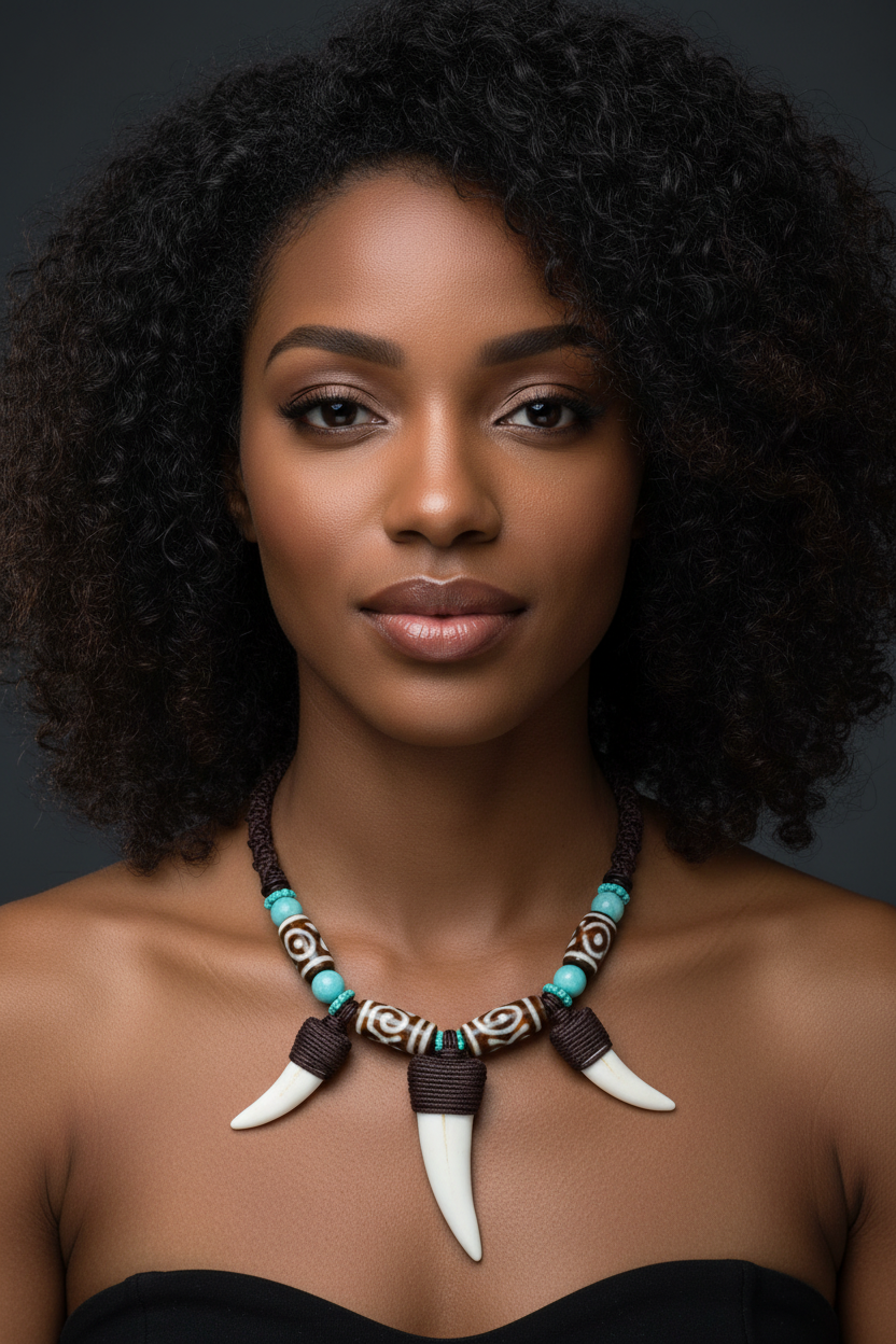 Triple Crocodile Tooth Necklace - Black Model