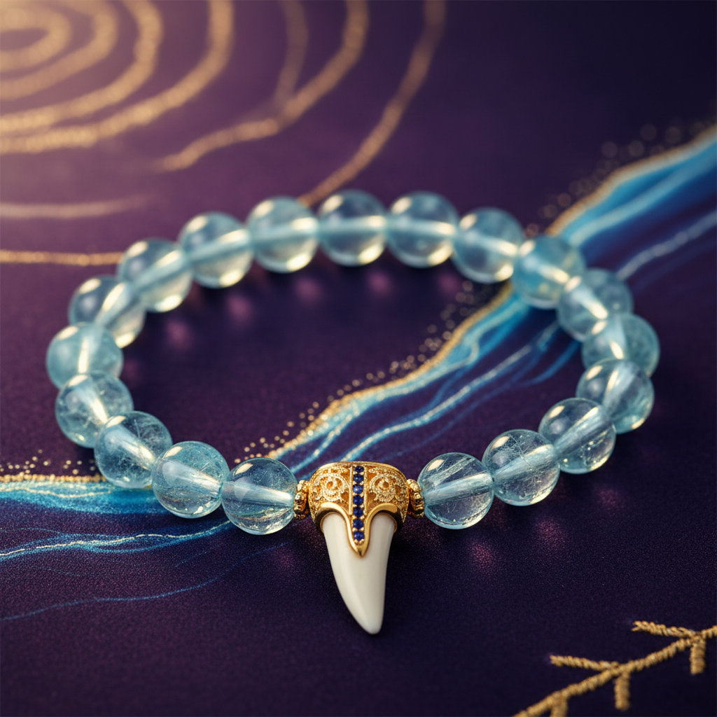 Aquamarine & Animal Tooth Bracelet I - Water Element