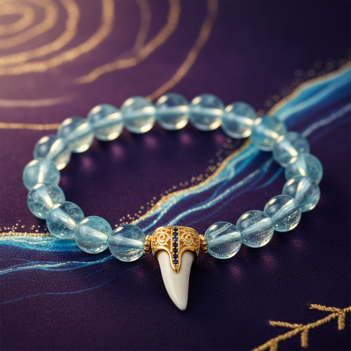 Aquamarine & Animal Tooth Bracelet I - Water Element