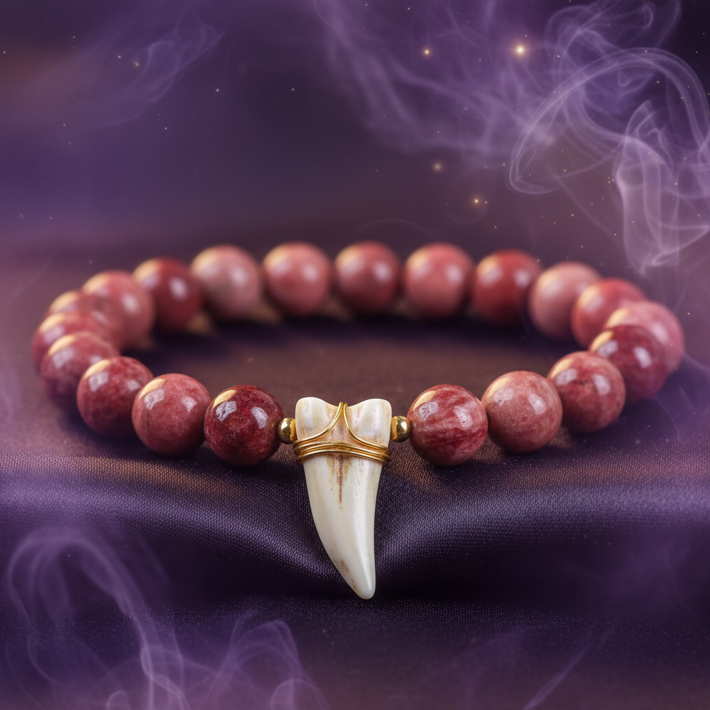 Rhodochrosite & Animal Tooth Bracelet I - Fire Element