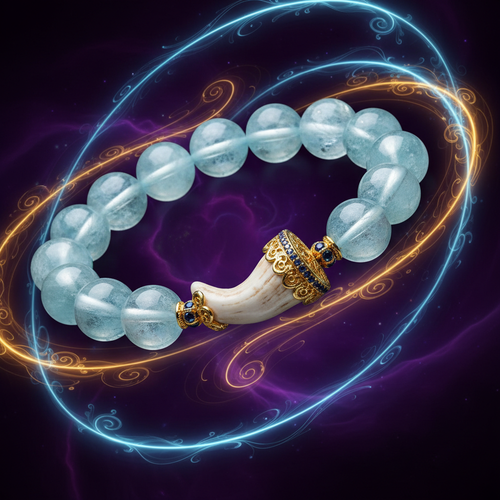 Aquamarine & Animal Tooth Bracelet II - Water Element