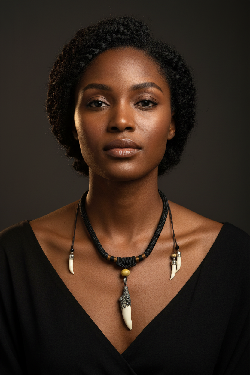 Dragon Fang Crocodile Tooth Necklace - Black Model