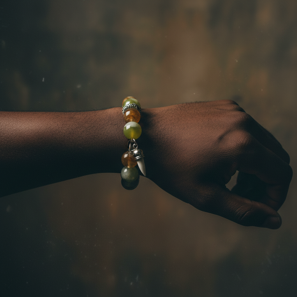 Black model wearing The Forest Sentinel Bracelet