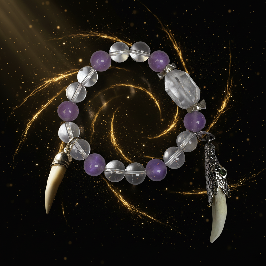 Metal Element Amethyst Wolf Skull Bracelet — hero shot