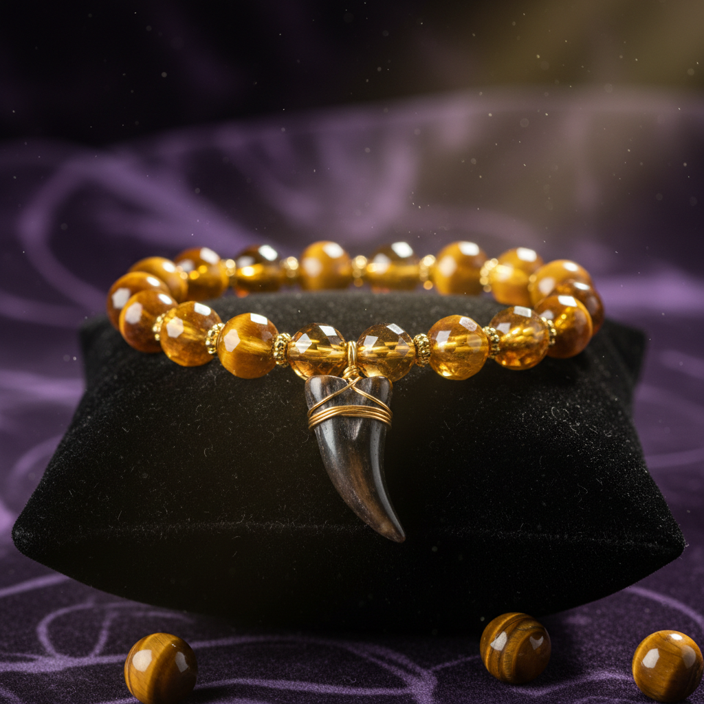 Yellow Tiger Eye & Animal Tooth Bracelet I - Earth Element