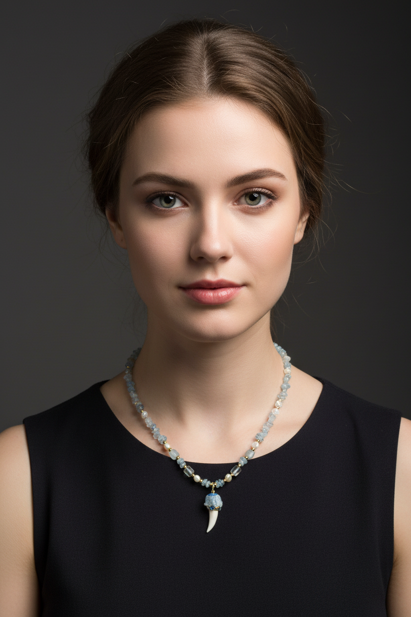 Seed Bead Crocodile Tooth Necklace - White Model