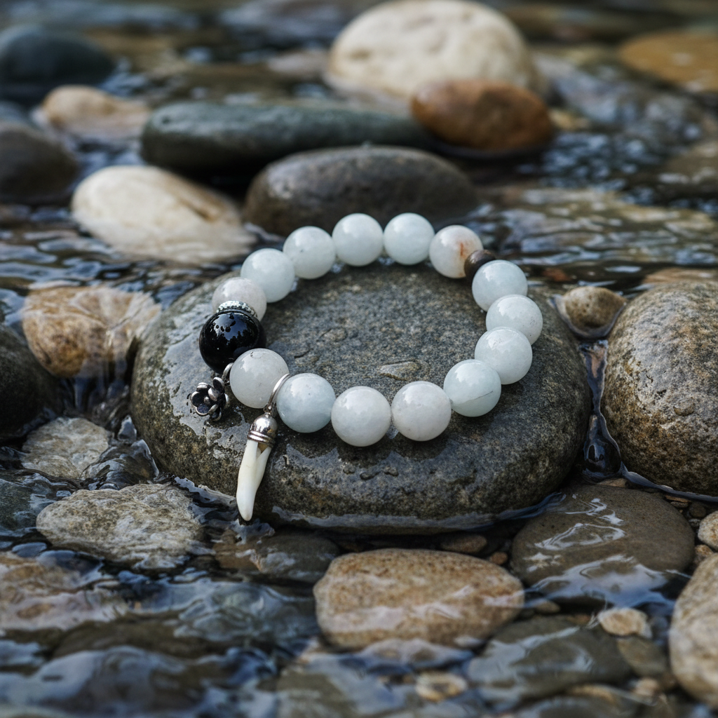 Water Element Moonstone Obsidian Bracelet — hero shot