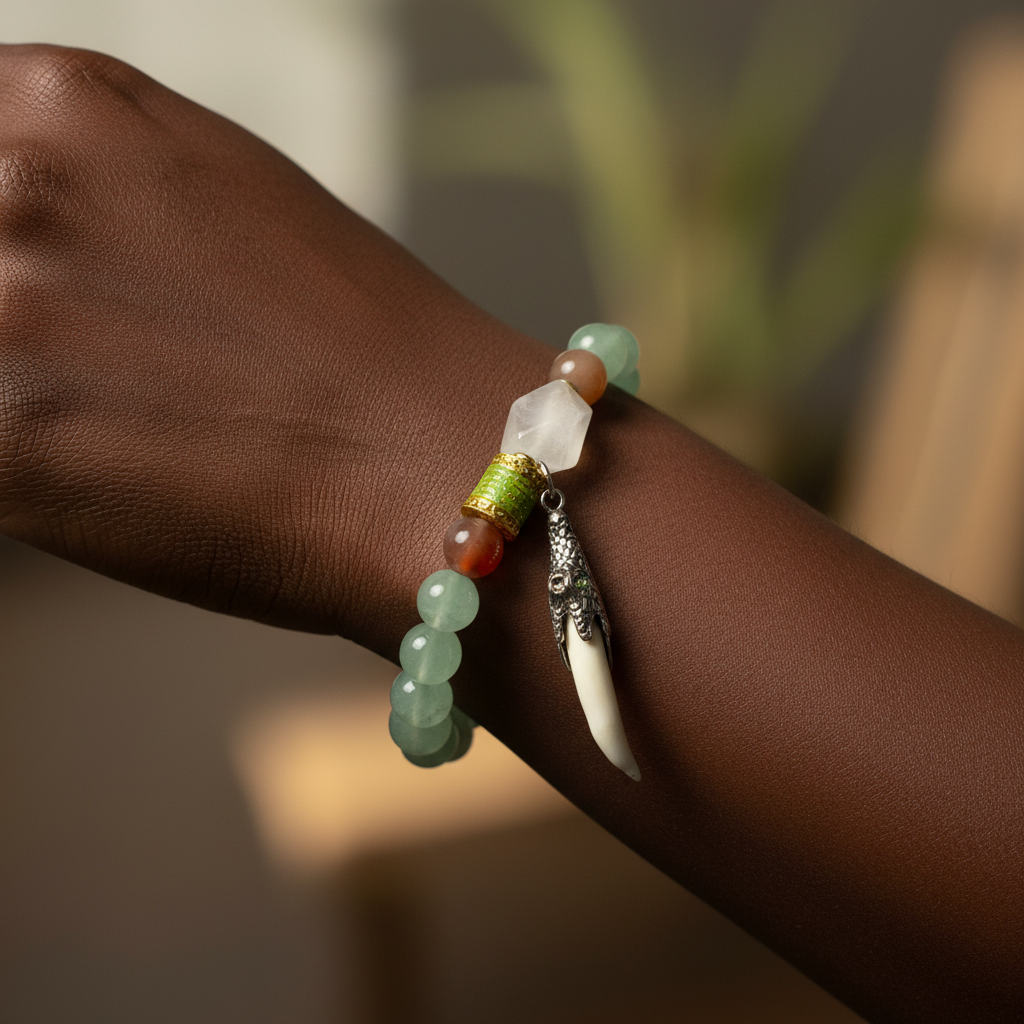 Black model wearing The Dragon Wood Bracelet